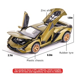 BDTCTK Lambo Sian FKP37 Car Model Toy 1:32 Child Sound and Light Pull Back Car Zinc Alloy Casting Toys for Kids Boy Girl Gift (Army Green)