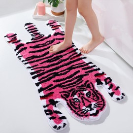 Panstar Pink Tiger Bath Mat for Bathroom, Cute Pink Tiger Cartoon Bath Mats Non Slip Animal Shaped Absorbent Bathtub Rug Bathroom Plush Shower Rugs