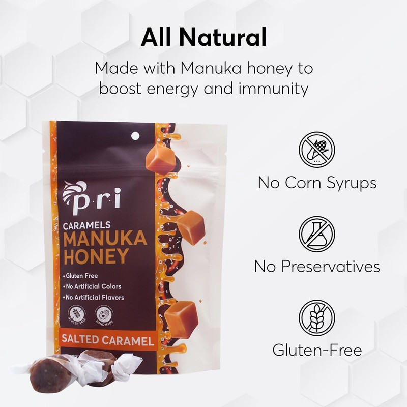 P.R.I Manuka Honey Salted Caramels, Sweet and Chewy All Natural