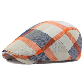 Plaid Newsboy Hats Flat Cap for Men Women Adjustable Lightweight Ivy Catsby Cabbie Driving Hat (US, Alpha, One Size, plaid-01-orange)