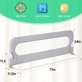 UPGOGO Folding Bed Rail for Toddlers,Baby Bed Rail Guard with Reinforced Anchor Safety System,Fit Bunk,Full Size,Queen,King,Twin(Grey,71"x23.6")