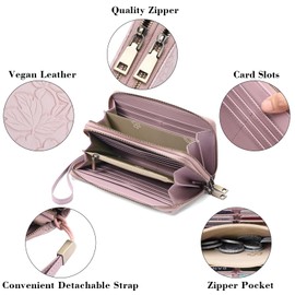 GAEKEAO Purses for Women Double Zipper Phone Clutch RFID Blocking Vegan Leather Wristlet Purse Large Capacity Long Credit Card Holder with Grip Hand Strap