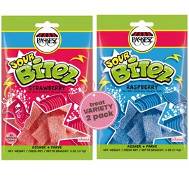 DOUzzle Graduation Treats - Sour Bitez Chewy Candy Strips Strawberry & Raspberry Variety Pack Assortment (Pack of 2) Goodie Bag Stuffer, Pinata Filler - Kosher Parve