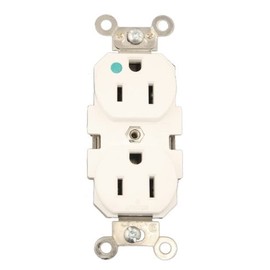 Leviton Wide Body Duplex Receptacle, Straight Blade, Hospital Grade, Self Grounding, 8200-W, White