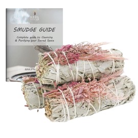 SOUL STICKS 3 Pack Floral White Sage Smudge Sticks Bundle with Flowers for Cleansing Home, Meditation, Yoga, Healing and Smudging, Sustainably Sourced California (Pink Bouquet)