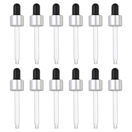PATIKIL Glass Eye Dropper Caps, 12 Pcs Anodized Aluminum Glass Dropper Closure Top for 30ml(1oz) Essential Oils Bottle, Perfume, Lab Experiments, Silver Tone