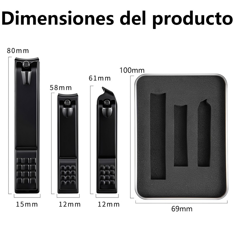 Cortaúñas 3 Piezas, Corta Uñas Adulto, Cortaúñas de Acero Carbono
