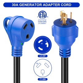 FROSTYRIDER 3 Prong 30 Amp to 50 Amp RV Generator Adapter Cord,NEMA L5-30P to 14-50R Electrical Adapter,10/3 Gauge Generator Cord Heavy Duty with LED Power Indicator,12 inch
