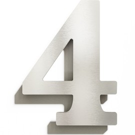 N-02-4-E Stainless Steel House Number 4 - Solid, Weatherproof and Rustproof - 14 cm Large - with Mounting Material - Brushed Design House Number Sign