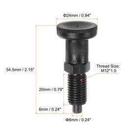 HARFINGTON 3pcs Push Fit Ball Nose Spring Plunger M12x1.5Thread 6mm Pin Dia.Carbon Steel Return Knob Plunger Non-Locking Retractable Index Plunger for Industrial Equipment, Black