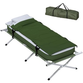 Outsunny Camping Cot, Outdoor Folding Bed Set with Mattress, Sleeping Bag, Pillow, and Carry Bag, Comfortable and Portable, for Travel Camp Beach