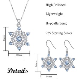 Zolkamery Silver Xmas Women's Jewellery Sets, 925 Sterling Silver Snowflake Pendant Necklace & Hook Earring with Blue Zirconia, Christmas Jewellery Set for Christmas Day Party Wedding with Gift Box