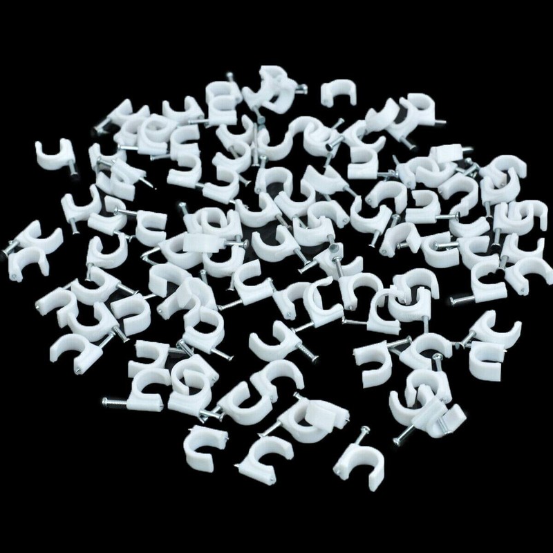 100 White Round Nail Cable Clips Ethernet Computer Wire TV