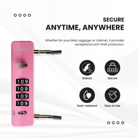 UP Security Long Cable Lock with Combination Lock, Anti Theft Safety U Locks for Motorcycles, Boats, Bikes, and Scooters, with Durable Metal Construction and Steel Cord (Pink, 23.6-inch (60cm) Cable)