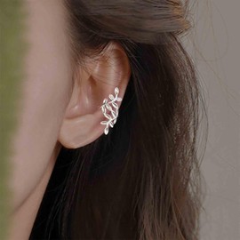 Aneneiceera Vintage Hollow Leaf Ear Cuff Earrings Silver Leaf Cuff Wrap Earrings Minimalist Cuff Crawler Earrings Leaf Wrap Around Earrings No Piercing Earrings Jewelry for Women