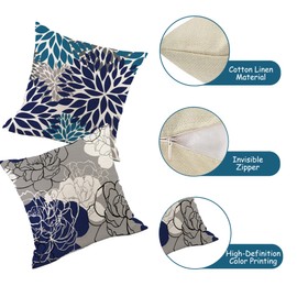 MAIGO 4PCS 45 X 45CM Blue Cushions with Covers Included Sets - Blue Cushions, Linen Abstract Art Decorative Throw Pillow Cases, Sofa Pillows With Covers Included Home Decor, Boho Cushions Covers