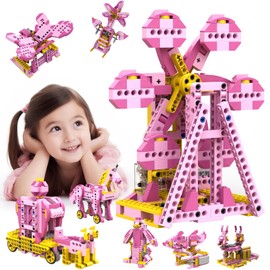 Apitor Robot G 8-in-1 Pink Amusement Park Series Block Set - Building Robot Toy for Princess, Educational Toy with Classification Tray, Christmas Present, Birthday Gifts, Children's Day, Elementary