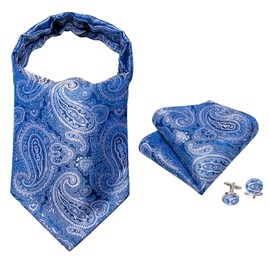 Barry.Wang Conjunto de gemelos cuadrados de seda para hombre, diseño de cachemira Ascot, Azul plateado, Talla única