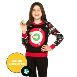 Tipsy Elves Christmas Sweaters for Kids - Children's Cute and Tacky Ugly Pullovers for Boys and Girls Youth Holiday Knitwear - Youth Black Dart Board Game Christmas Sweater Size X-Small