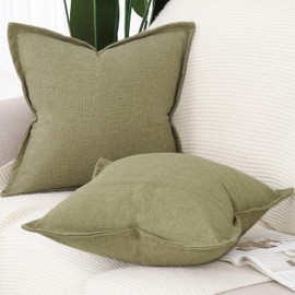 Madizz Set of 2 Linen Cushion Covers with Broad Edge Soft Boho Decorative Pillow Cases for Sofa Bedroom Modern Pillow Shell 20x20 inch, 50x50 cm Moss Green