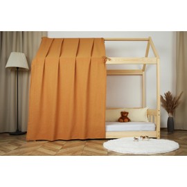 Lovely Hippo House Bed Canopy - 100% Cotton Bed Canopy House Bed Made of Muslin - Bed Curtain Children's Bed - Canopy Bed Curtains 80 x 160 and 90 x 200 cm (Camel/Gold + Storage Bag, 120 x 370 cm)