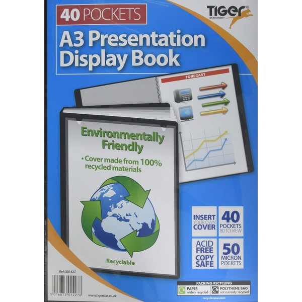 Tiger 301427 A3 Black Display Book 40 Pocket Presentation Folio