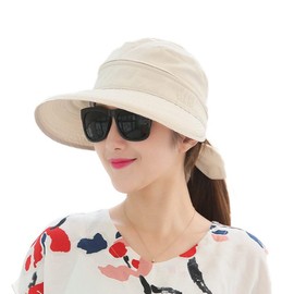 IBLUELOVER Women Detachable Empty Top Sun Hat Wide Brim Visor Summer Outdoor Hat Foldable Adjustable Beach Bucket Hat with Bowknot 2 in 1 UV Sun Protection Hat for Camping Cycling Gardening Beige