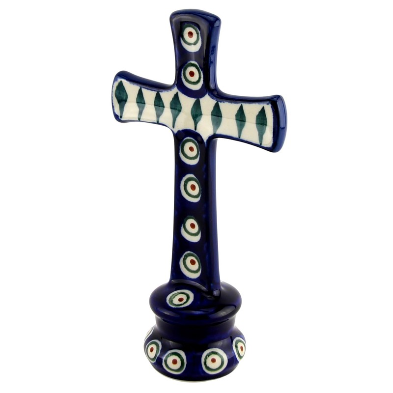 Polish Pottery Market Standing Cross – Handcrafted by Zaklady Boleslawiec