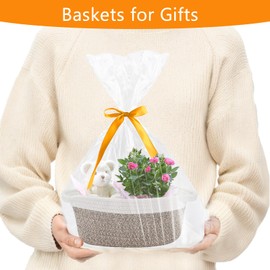 Gift Basket Empty, Woven Cotton Rope Basket with Gift Bags and Ribbons, Hamper Baskets for Gifts With Handles, Cat Dog Toy Storage Basket for Baby Shower, Birthday,Wedding,Christmas (Light Brown)