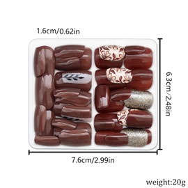 48Pcs Fall Press on Nails Short Square Fake Nails Brown Leaf Flower Glue on Nails with Designs Cute Fall Winter Nail Art Decorations Glossy Full Cover Autumn Stick on Nails for Women Finger Manicure