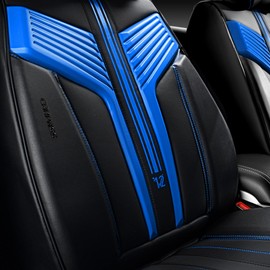 CAR PASS Nappa Leather Seat Covers, Breathable Waterproof Car Seat Covers Full Set, Luxury Leather Front and Back Seats Full Coverage, Universal Fit SUV Pick-up Truck Sedan Automotive(Black Blue)