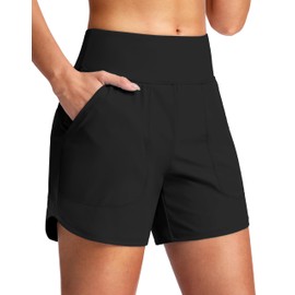 G Gradual Women's 5" Swim Board Shorts Quick Dry High Waisted Beach Shorts for Women Swimsuit Bottoms with Liner Pockets(Black,M)