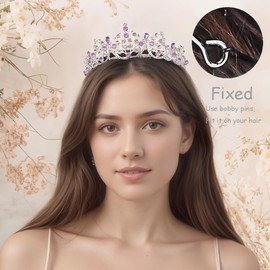 Rannyrena Crystal Wedding Tiaras and Crowns for Women Sparkling Rhinestone Bridal Queen Crown Princess Headpiece Hair Accessories for Birthday Prom Pageant Party (Silver-purple)