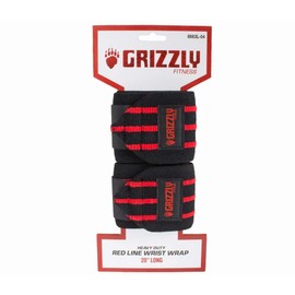 Grizzly Fitness 3" Heavy Duty Red Line Weight Lifting Wrist Wraps for Men and Women | Sold in Pairs | One-Size | Used to provide Wrist support during Lifting and Pulling | 3" Wide x 20" Long , Black
