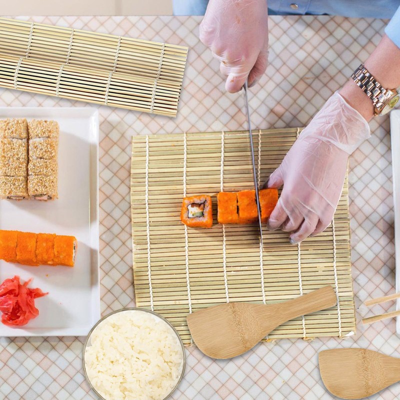 GTNCE 6 Pcs Bamboo Sushi Rolling Mat Set with 2