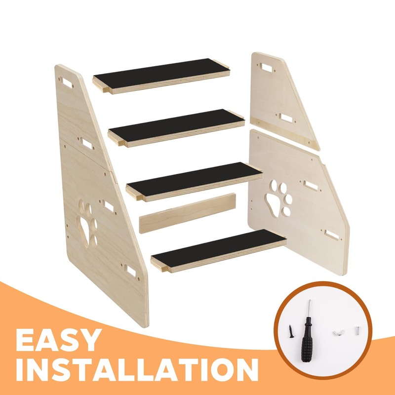 Dog Stairs Ramp, Wooden 4-Step Dog Ramp for Small/Medium/Older Dogs