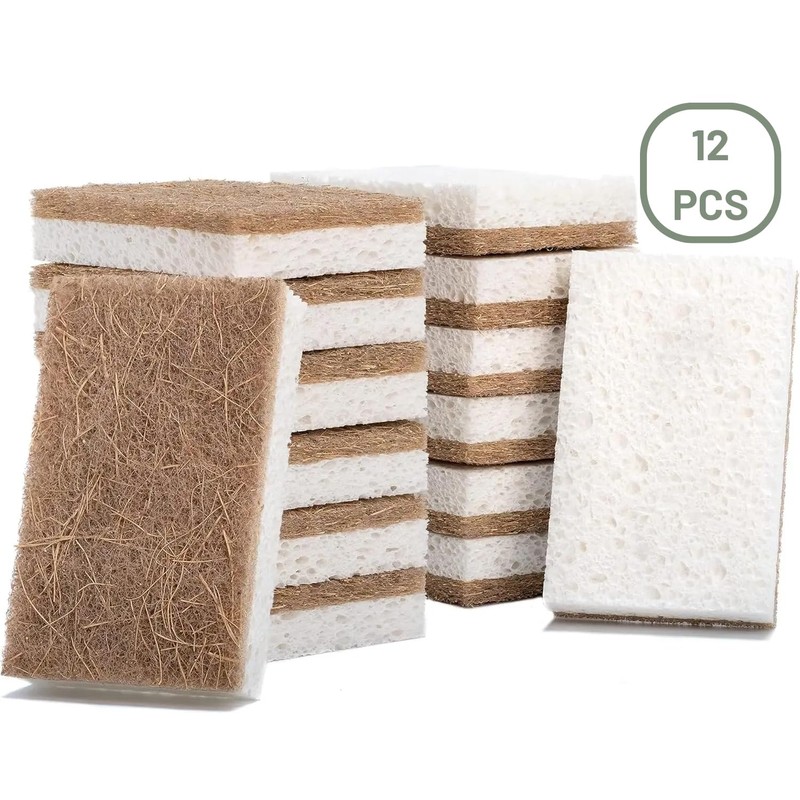 12 Pack Natural Kitchen Sponge - 12 Pcs Plant Based