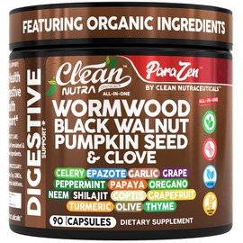 Clean Nutra Wormwood Black Walnut Pumpkin Seed Clove Oil Celery Garlic Grape Papaya Neem Diatomaceous Earth Womens Probiotic Gut Health Cleanse Detox Oregano Olive Turmeric Supplement Vegan Capsules