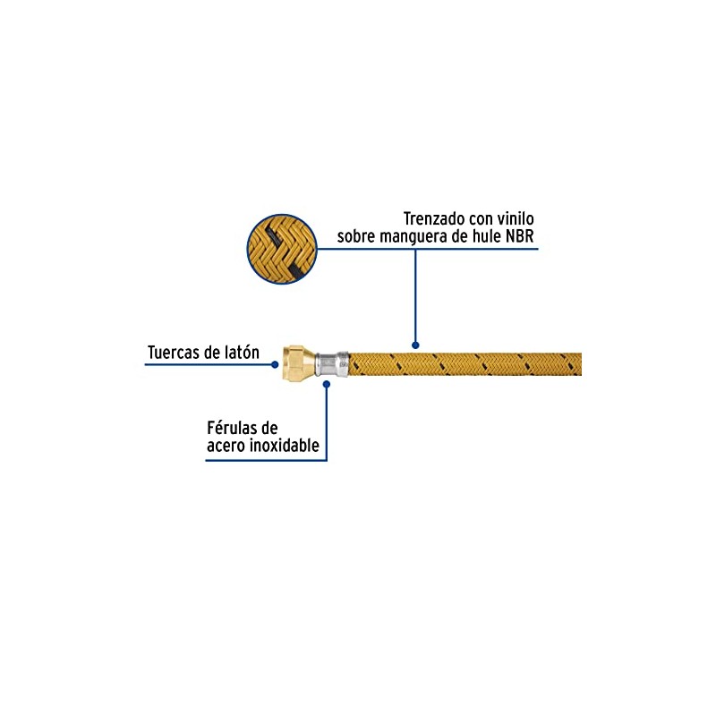 Foset FGA-50V, Manguera flexible de 500cm para gas, trenzado con