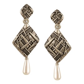Efulgenz Boho Vintage Antique Ethnic Gypsy Tribal Indian Oxidized Silver Dangle Pearl Drop Earrings Jewellery
