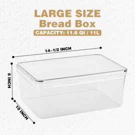 Tiawudi 2 Pack Large Bread Box for Kitchen Countertop, Airtight Bread Storage Container for Homemade Bread and Bakery Loaf, Plastic Bread Keeper, 11.6 Qt / 11L Each