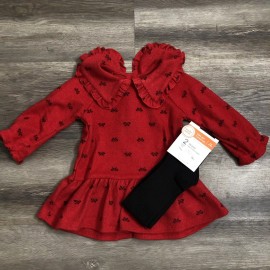 Wonder Nation baby Girl Dress Tights Set Outfit 6-9M Red Christmas Bow Coquette