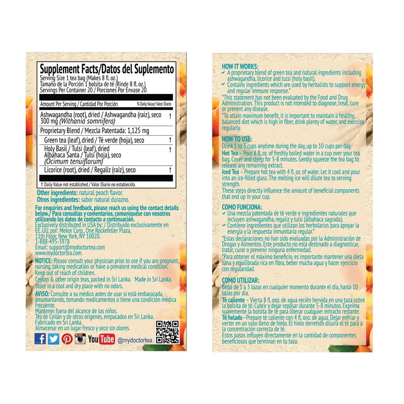 Dr. Tea Wellness Ashwagandha Tea with Peach Flavor - 20