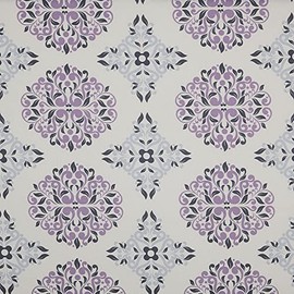 Kt KILOtela - Digitally Printed Half Panama Organic Cotton Canvas Fabric, Standard 100 by Oeko-Tex, 100 cm Length x 280 cm Width, Damask - Purple, Blue - 1 Metre