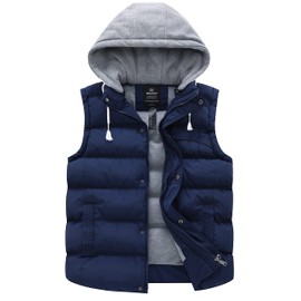 wantdo Women's Quilted Coat Padded Puffer Vest with Removable Hood Blue XX-Large