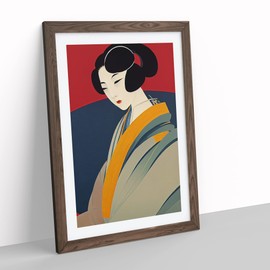 Artful Geisha No.4 Framed Print for Living Room Bedroom Home Office Décor, Wall Art Picture Ready to Hang, Walnut A4 Frame (34 x 25 cm)