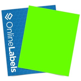 Fluorescent Green Sticker Paper, 100 Sheets, 8.5 x 11 Full Sheet Label, Inkjet or Laser Printer, Online Labels