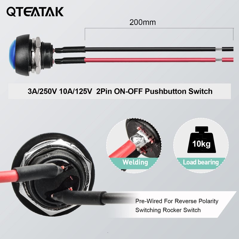 QTEATAK 1/2"(12mm) Pre-Wired Mounting Hole On/Off Blue Mini Round Waterproof