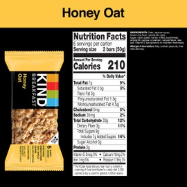 KIND Breakfast Bars, Honey Oat, Healthy Snacks, Gluten Free, 100% Whole Grains, 3g Protein, 30 Count