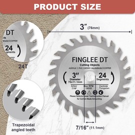 FINGLEE DT Wood Saw Blade TCT Circular Cutting Blade for Woodworking (3 inch （24T/11.1MM）)